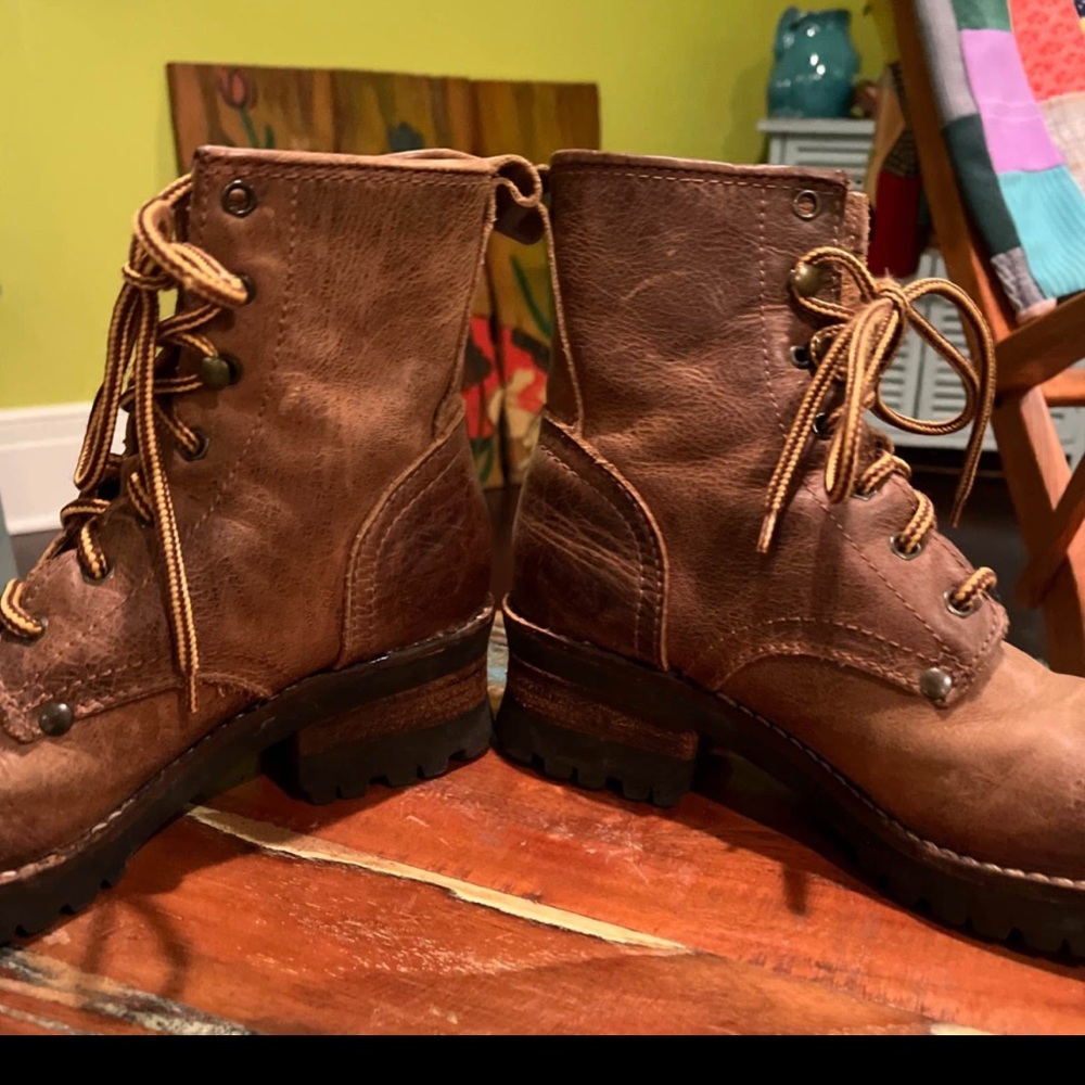 Women’s 6.5 Mainframe Brown Leather Combat Boots Lace-Up Y2K Brazil - Picture 6 of 6
